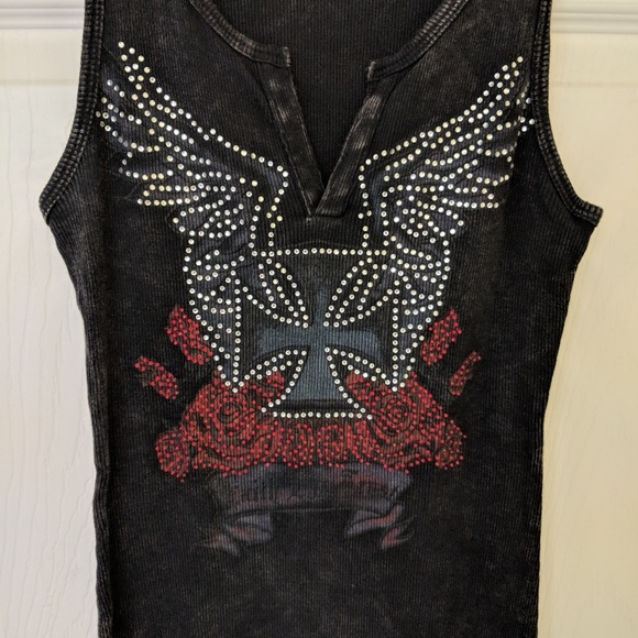 Vocal Tops - Vocal Biker Tank Bling Wings Small